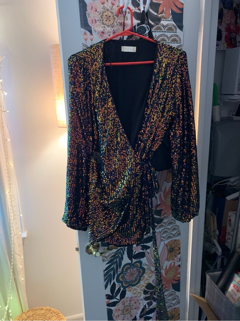 Sequin Wrap Blouse - Black Multicolor